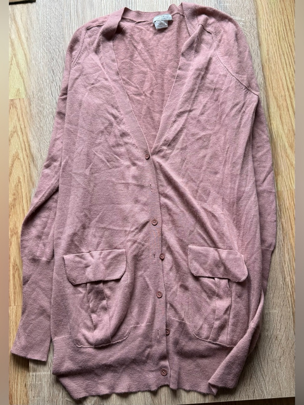J. Crew Long Cashmere Dusty Rose Button-Up Pocket Cardigan Size Small